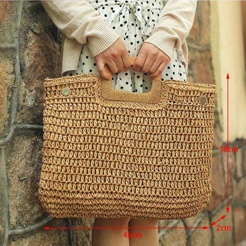 

Summer Straw Handle Bag Women Large Capacity Shoulder Bag Woven Handmade Totes Bag Fashion Travel Beach Bag Vacation Bolsas sac