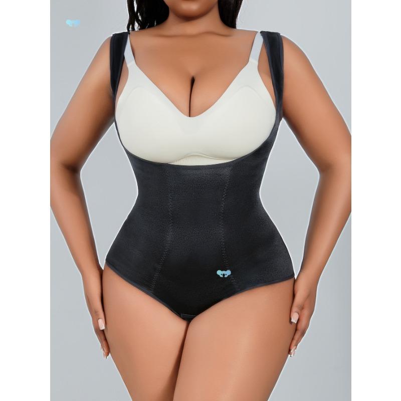 Женский корректирующий боди большого размера, простой, однотонный 0XL чёрный