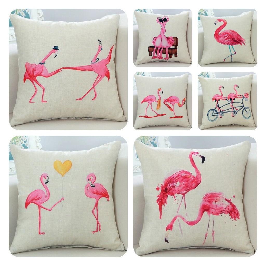 Adorable New Ins Flamingo Cartoon Soft Linen Throw Pillow For Cozy Sofa Decor