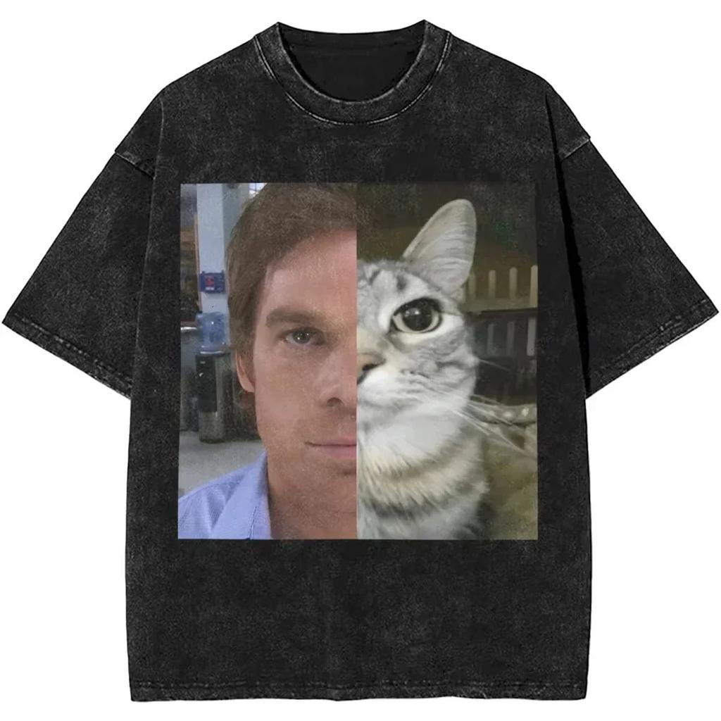 2026 New Dexter Morgan Edition Middle Finger Retro Trendy Vintage Washed T-Shirt Summer Y2K Tops Cotton Men Women Tees Short Sleeve