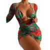 New Transparent Mesh Digital Three-piece Printed Sunscreen Beach Bikini Swimsuit