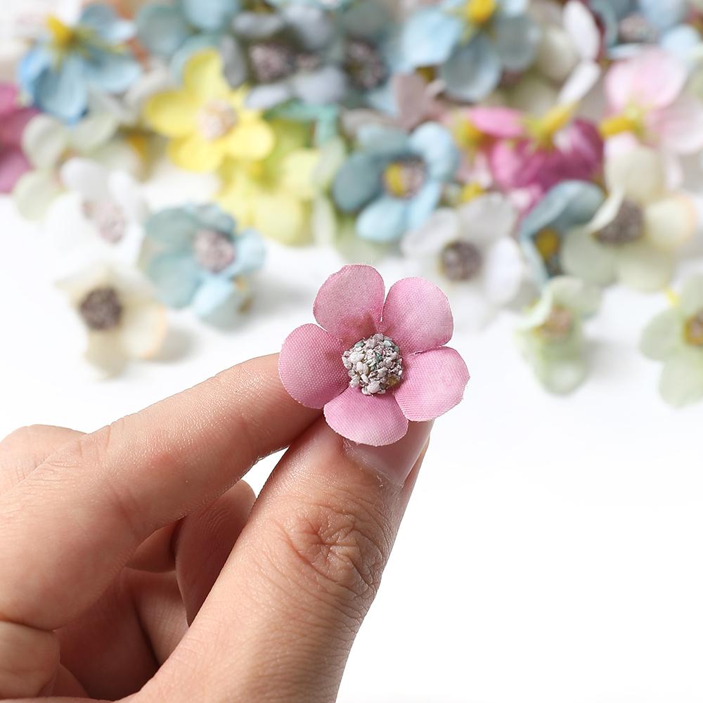 50/100Pcs 2cm Daisy Artificial Flowers Head Small Silk Multicolor Fake Flower Crown For Wreath DIY Craft Home Wedding Decoration
