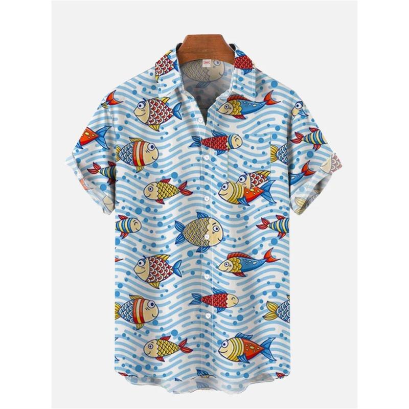 2025 Summer New Men's Shirt Beach Comfortable Lapel Cardigan Top Printed Men's Short-sleeved Shirt Large Size Loose