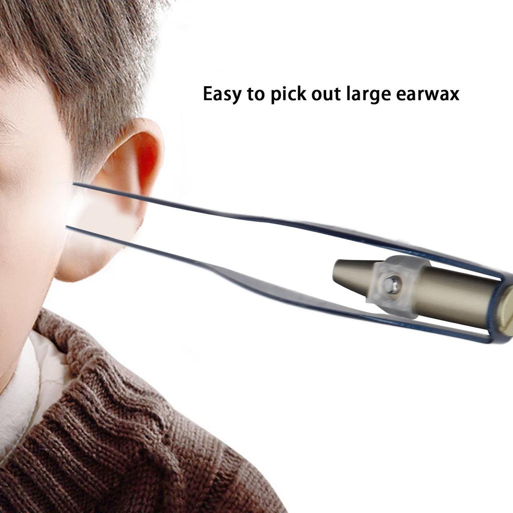 LED Light Earpick Tweezers Stainless Steel Ear Wax Removal Ear Spoon Set with Storage Box Blue