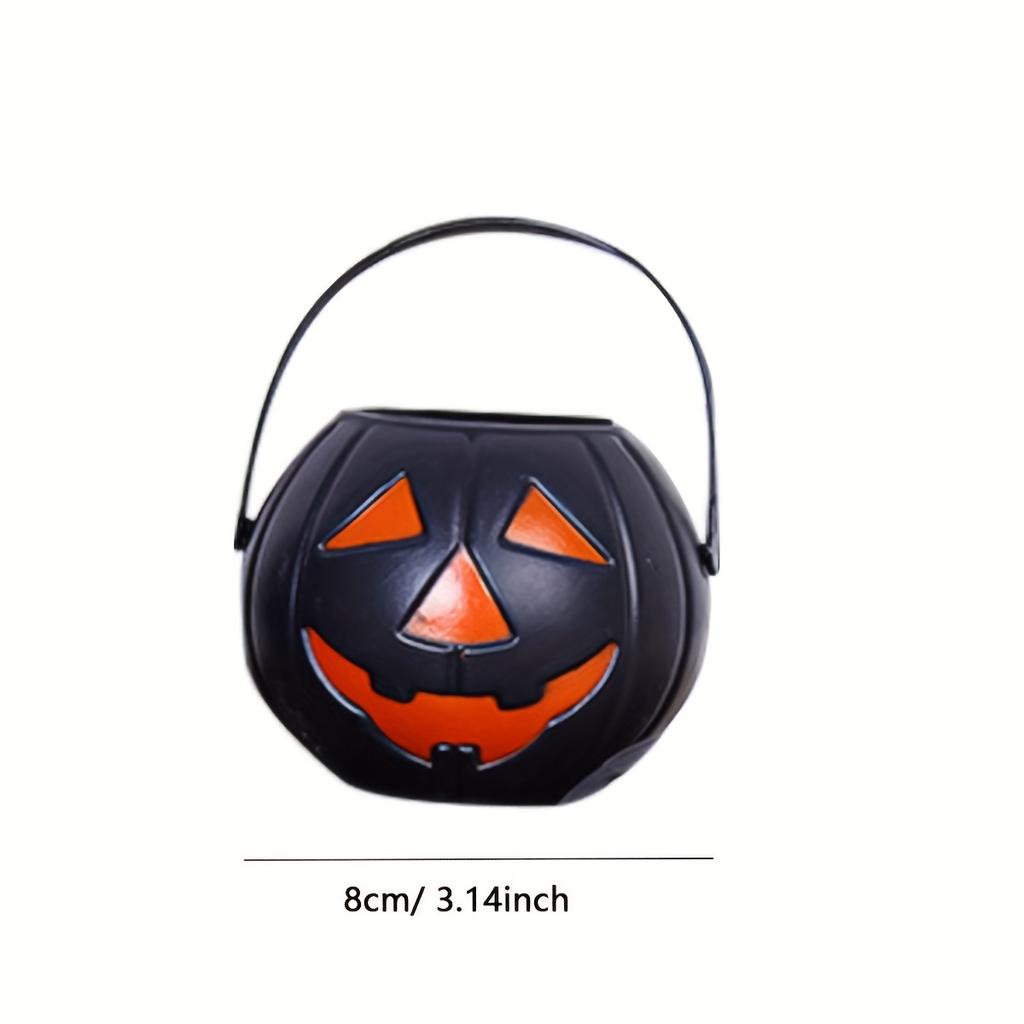 6PCSHalloween Decoration Trick Or Treat Portable Pumpkin Bucket Black Small Candy Bucket For Halloween Decoration Party Supplies