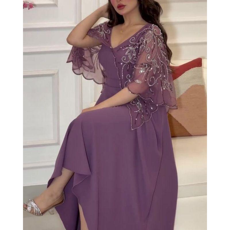 2023 Spring and Summer Women's Embroidered Shawl V Neck Evening Dress Sexy Party V-Neck Evening Dress