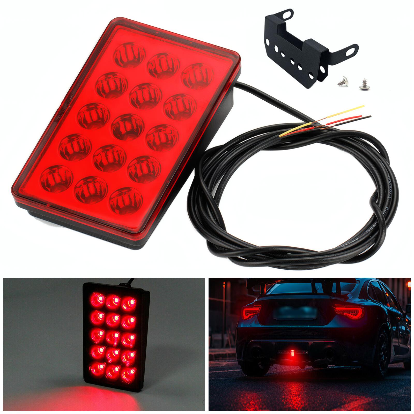 RED/Black F1 Style 15 LED Rear 3rd Third Strobe Flashing Tail Brake Stop Light Universal For BMW E46 Car Accessory Red Cover