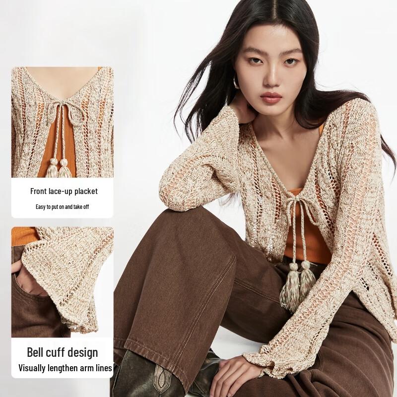 VEROMODA Women's V-Neck Hollow Knit Cardigan