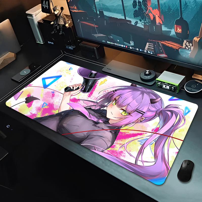 Large Gaming Mouse PadAntislip Rubber Base Stitched Edges Purple Hair Demon Anime Girl Art Print Extended Office Gamer Mat
