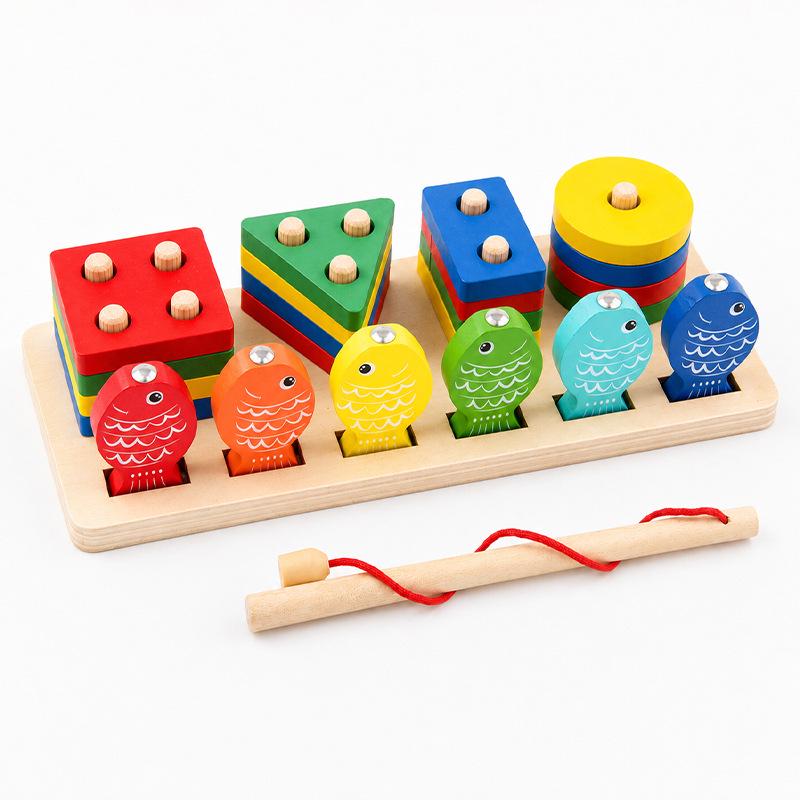 Montessori Wooden Geometric Stacking Cylinders for Toddlers - Educational Hands-on Brain-Developing Toy