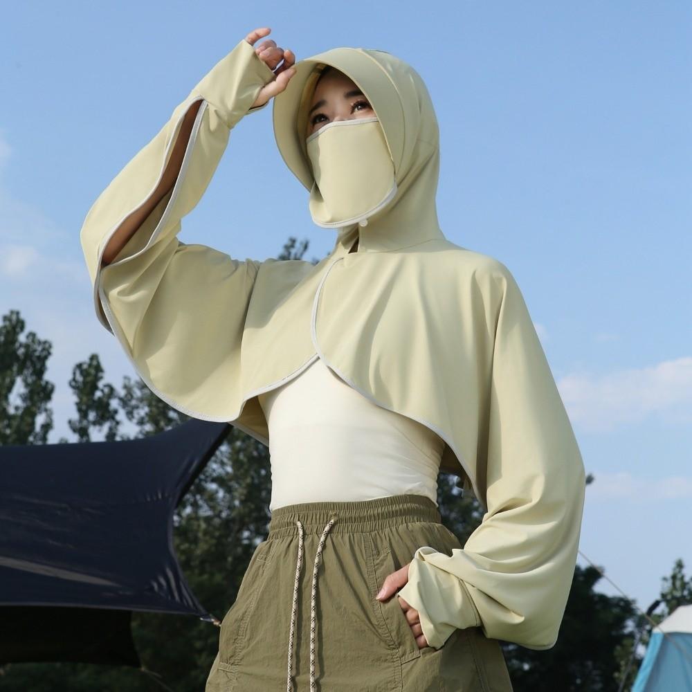 Long Sleeve Facemask Hat Sunscreen Shawl Solid Color Sun Protection Clothing  Fishing