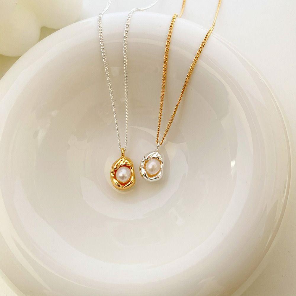 Geometric Zinc Zinc Alloy Pearl Necklace Korean Style Pendant Irregular Shell Jewelry Women Clavicle Necklace