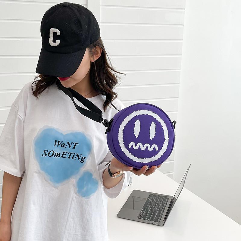 Trendy And Stylish Black Oxford Fabric Round Bag For Women With Soft Shoulder Strap