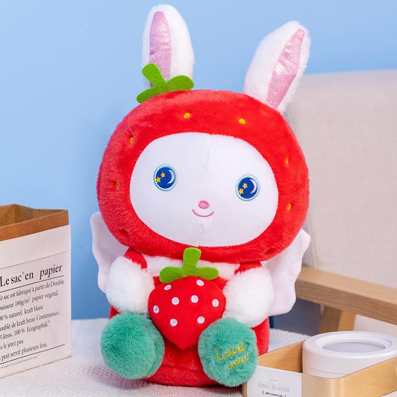 

Cute And Fluffy Strawberry Rabbit Plush Toy Ideal Decorative Pillow For Home StyleA