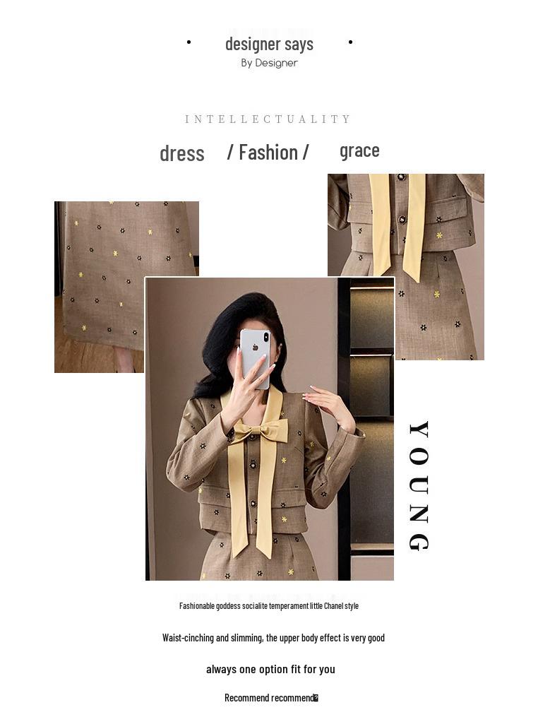 Autumn Chic Two-Piece Set: Elegant Bow Long-Sleeve Top and Midi Skirt