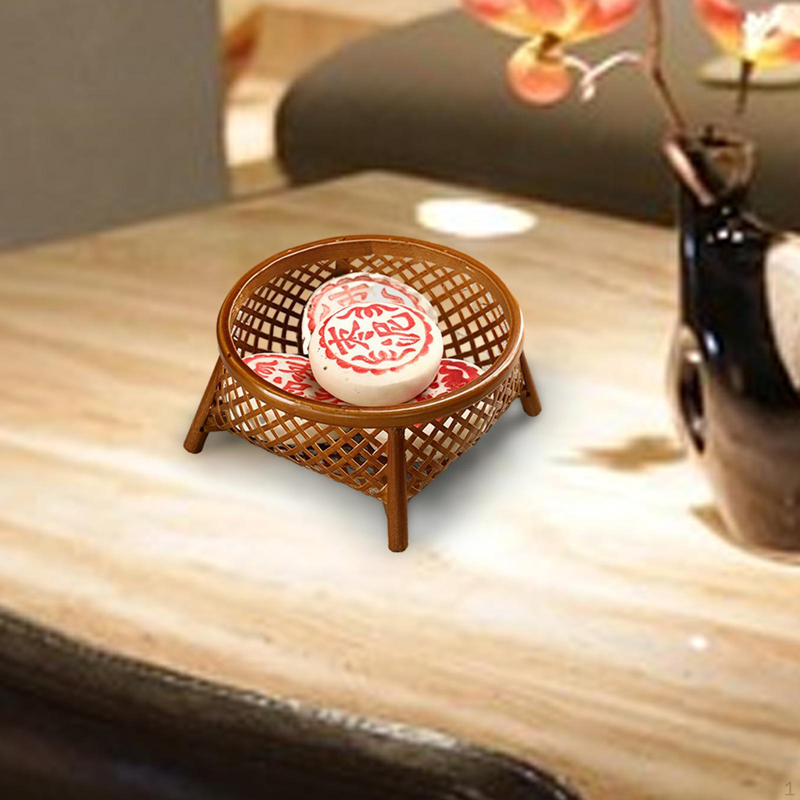 

Бамбуковая плетеная корзина для фруктов, держатель для еды для стола Round14cmx12cmx6.5cm