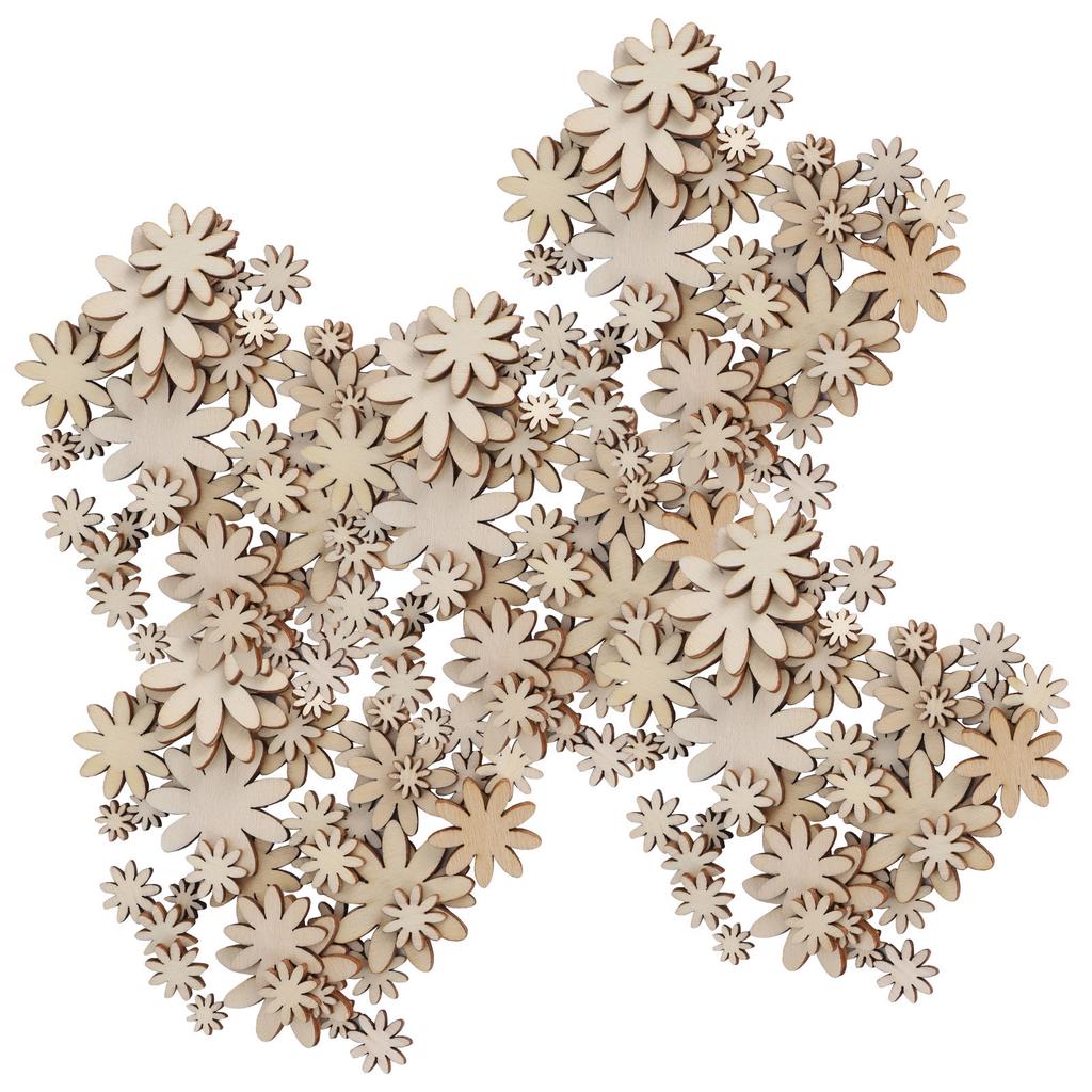 250Pcs Flower Wooden Embellishments DIY Non Porous Ornaments Cutouts Craft Decorations