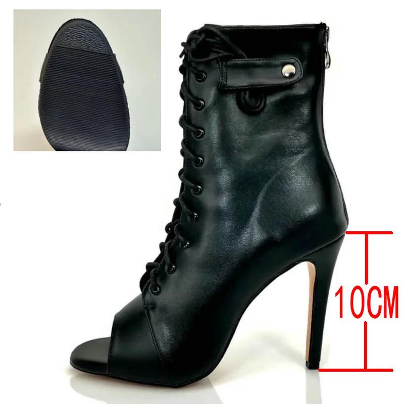 Women's Black Peep-Toe High Heel Stilettos  New Fashion Brand Party Boots for Ballroom Latin Jazz Dance Sexy Party Shoes