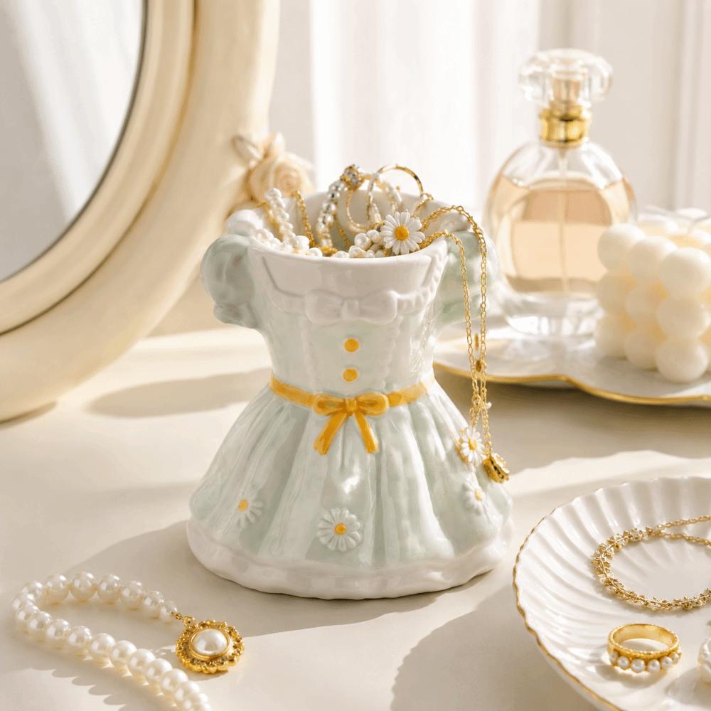 Ceramic Makeup Brush Holder Sweet Flower Vase Princess Dress Storage Box  Bedroom Decoration