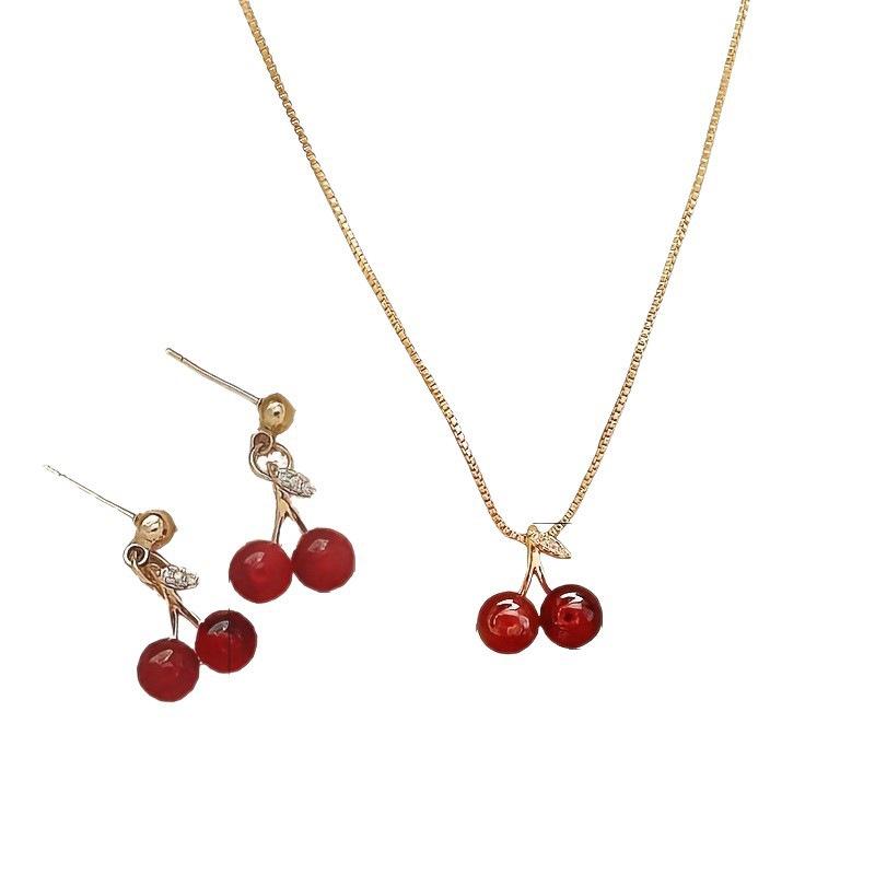 High-End Creative Cherry Earring and Necklace Set