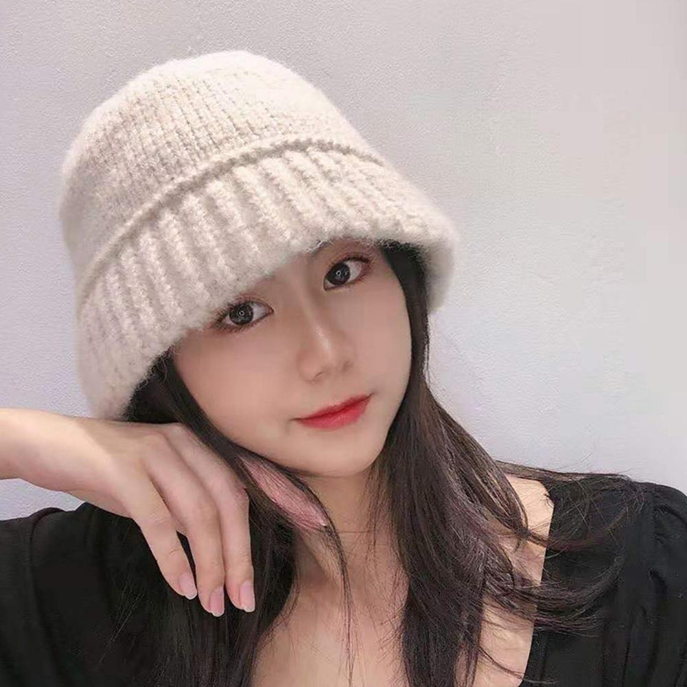 Winter Women Bucket Hat Fashion Solid Color Beanies Cap Large Head Circumference Hat