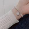 Heart Round Plate Pearl Bracelet Irregular Crushed Silver 925 Sterling Silver Bracelet for Women Summer Ins Style