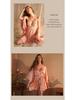 Exquisite Multicolor Lace Nightgown Set: Strappy Slip & Bathrobe with Deep V and Slit Design