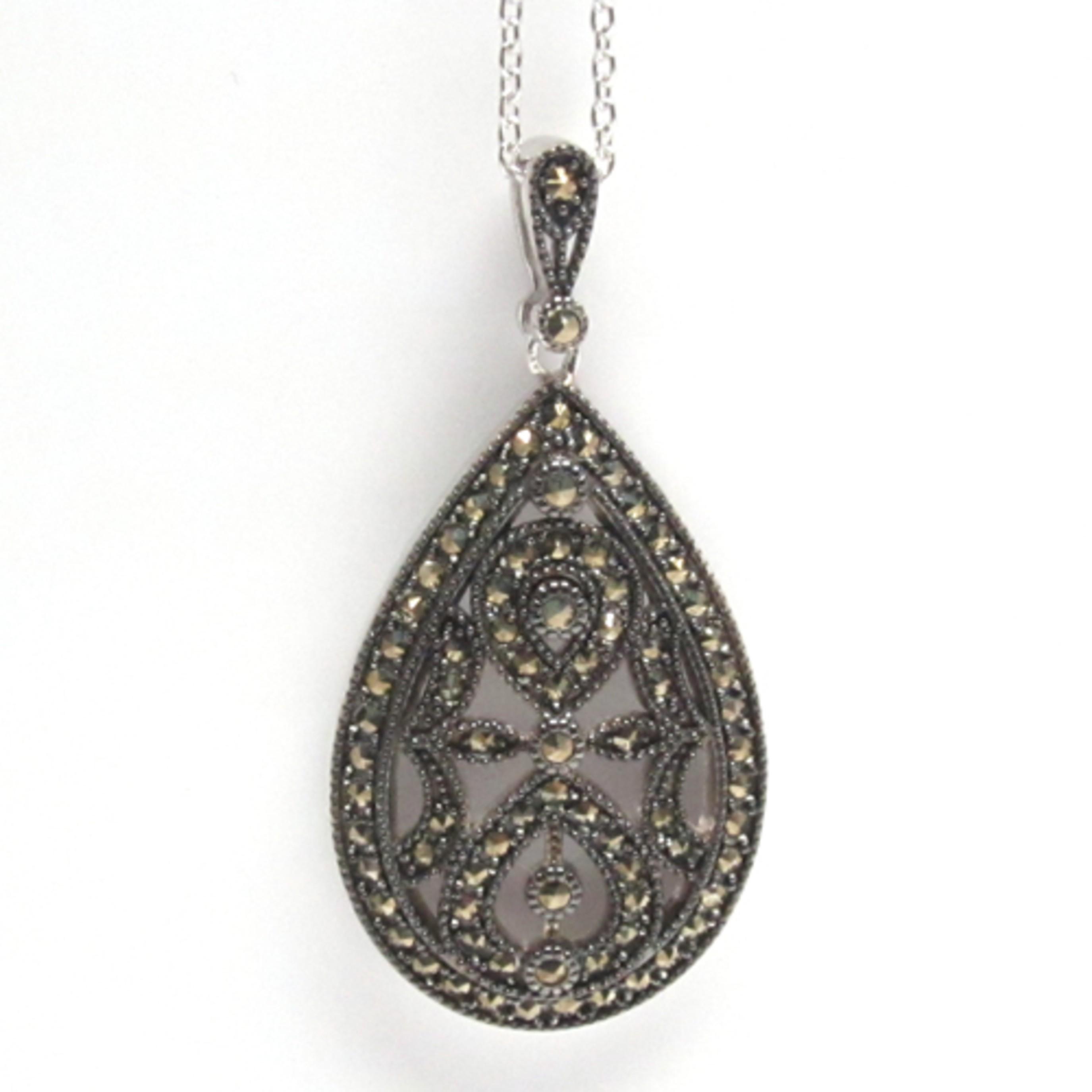 

Marcasite Pendant 925 Sterling Silver Rhodium Vintage Jewelry Gift for Her срібний