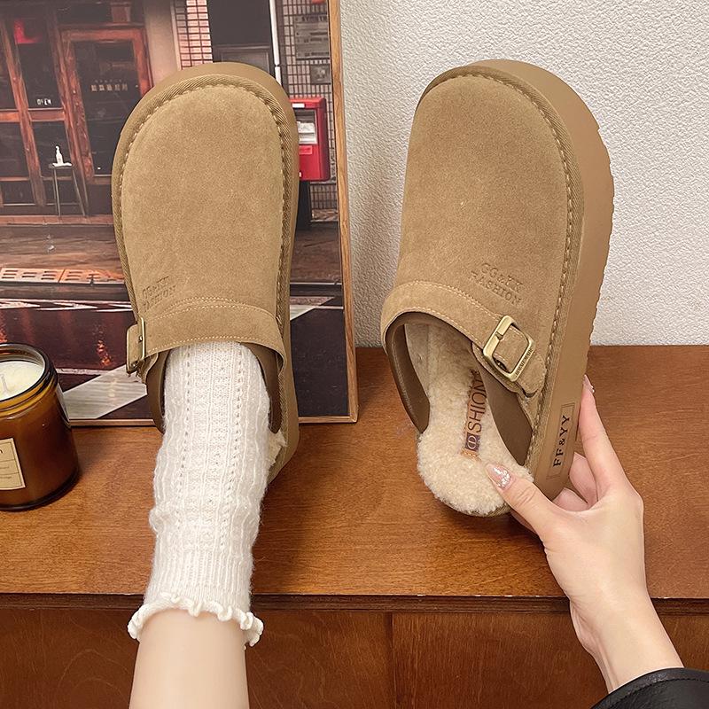 Pantofole da donna Baotou Leggere e Comode con Rialzo per Poggiapiedi Invernali Calde Fredde Imbottite Antiscivolo Resistenti all'Usura Cotone per il Tempo Libero