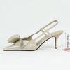Fashion High Heels Ladies Summer Sandals Beige Patent Leather Office Work Stiletto Footwear Luxury Dramatic Bow Party Prom Women Shoes