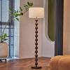Mid-Century American Retro Floor Lamp with Walnut Finish and Fabric Shade