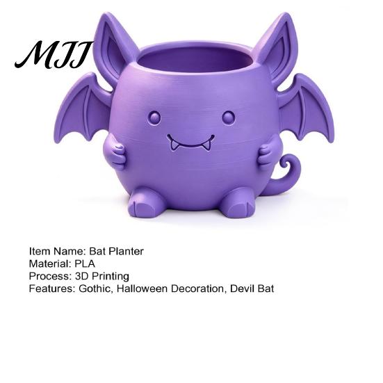 Mini Cactus Pot 3D Printed Devil Bat Flower Pot, Gothic Halloween Planter with Creative Gardening Present for Plant Lovers Wings Home Office