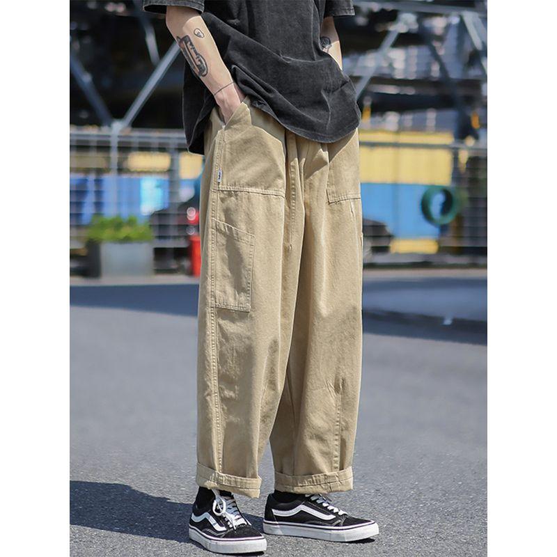 Khaki Japanese Cityboy Work Pants for Men, New Winter Loose Straight-Leg Wide-Leg Pants, Trendy Casual Pants
