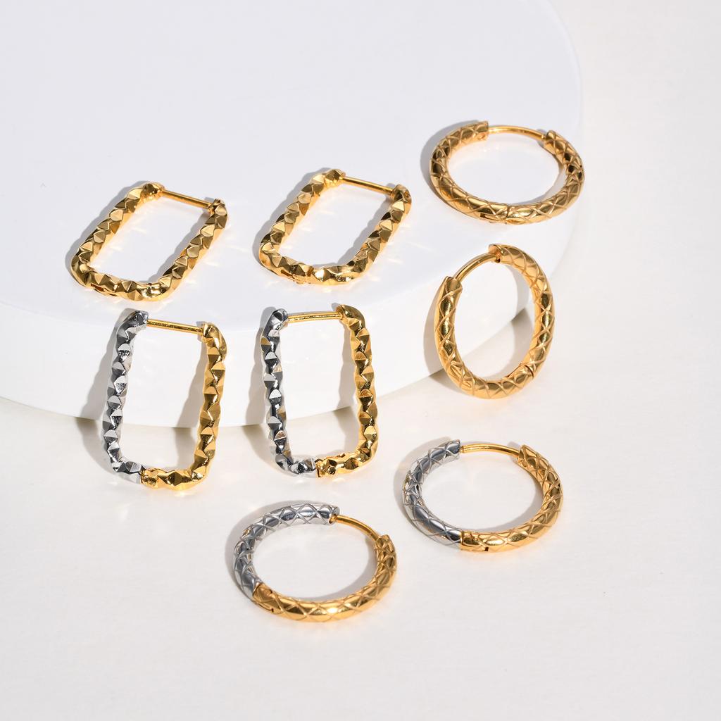New Two Tone Circle Hoop Earring for Women, Hammered Stainless Steel Women's Mini Huggie Earrings, Gold Plated Small Hoops