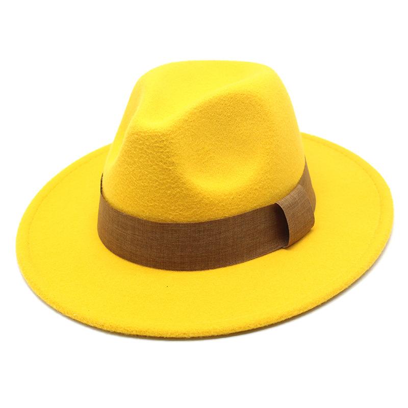 Fashion Blogger With Brown Wool Jazz Hat Vintage Big Brim Felt Top Hat