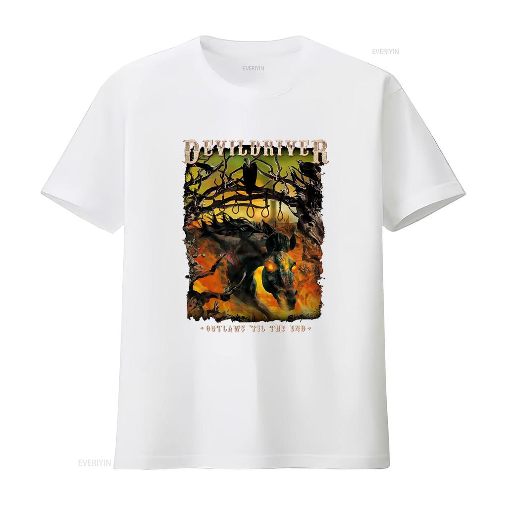 Devildriver Outlaws Til The End T Shirt Black All Sizes Featuring Dark Horse Skull Design vintage Washed Unisex