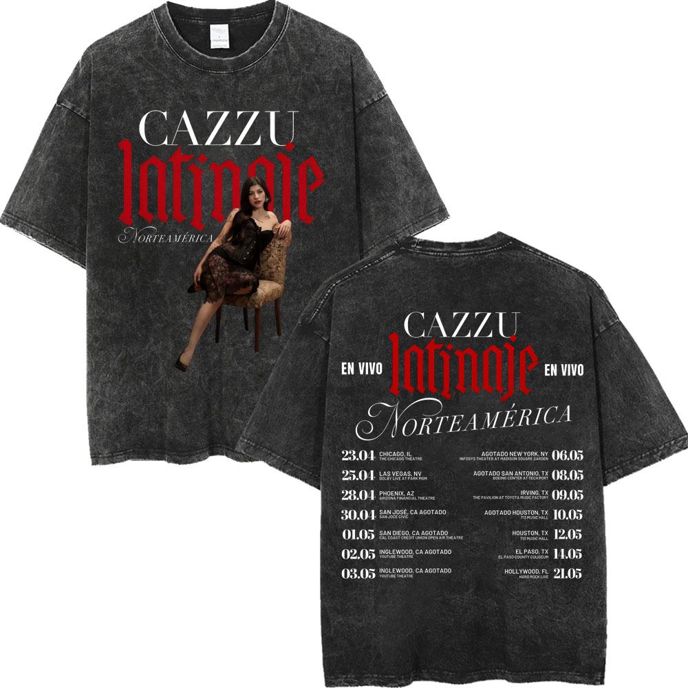 Vintage Washed Cazzu Latinaje Tour  Merch Tshirts Men Women Fashion Aesthetic Tshirt Summer Casual Loose Cotton T Shirts