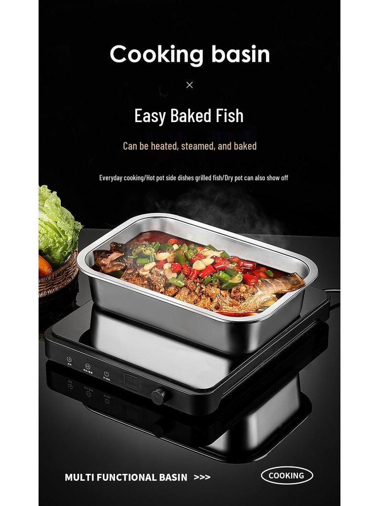 304 Stainless Steel Extra Large Deep Rectangular Self-Service Food Basin with Lid