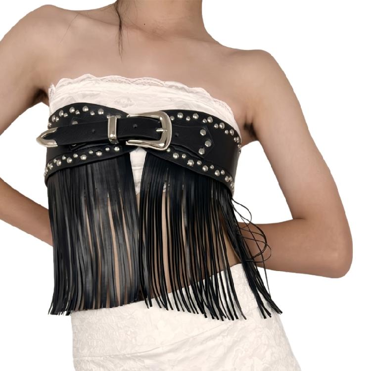 Punk Adjustable Fringe Waistband PU Waist Belt For Women Men Effortless Style Upgrade