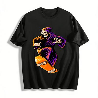 Cool Grim Reaper Skateboarding Skull Print Street Style Casual Tee Pure Cotton T-shirt