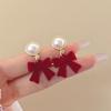 LATS Red Black Bowtie Earrings for Women Girls Simulated Pearl Cloth Bow Tie Earrings Jewelry Ear Accessories Beautiful Gifts