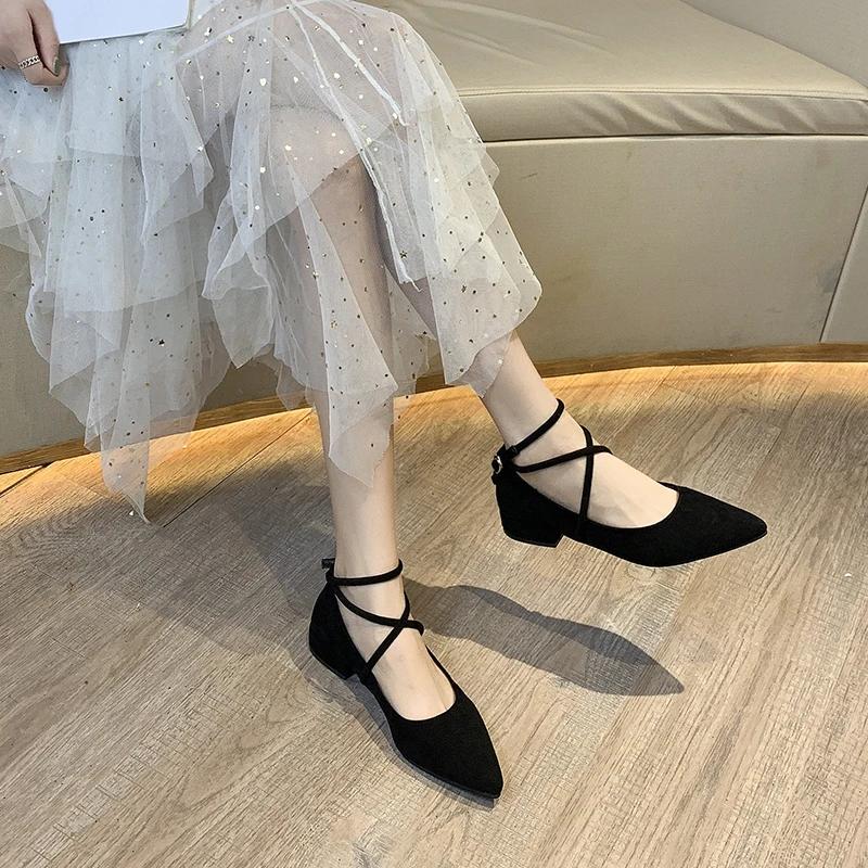 Low Heel Elegant Evening Women's Shoes Pointed Toe Pink Ladies Footwear Square Heels A Slip on Shoe Non Youthful Emo Offer Chic