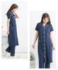 Maternity Open Nursing Cut and Cotton Short [Nissen] Pajamas, Front, Prenatal, Postnatal, Clothes, Sewn, Material, Blend, Sleeve, Summer, Navy,