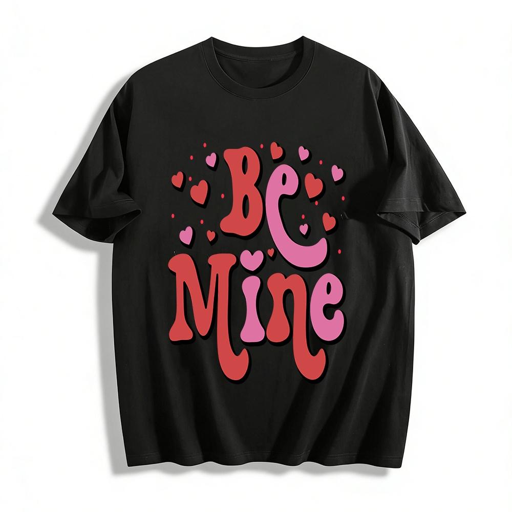 Retro Style Be Mine Heart Print Couple Casual Crew Neck T-Shirt Pure cotton T-shirt XXS