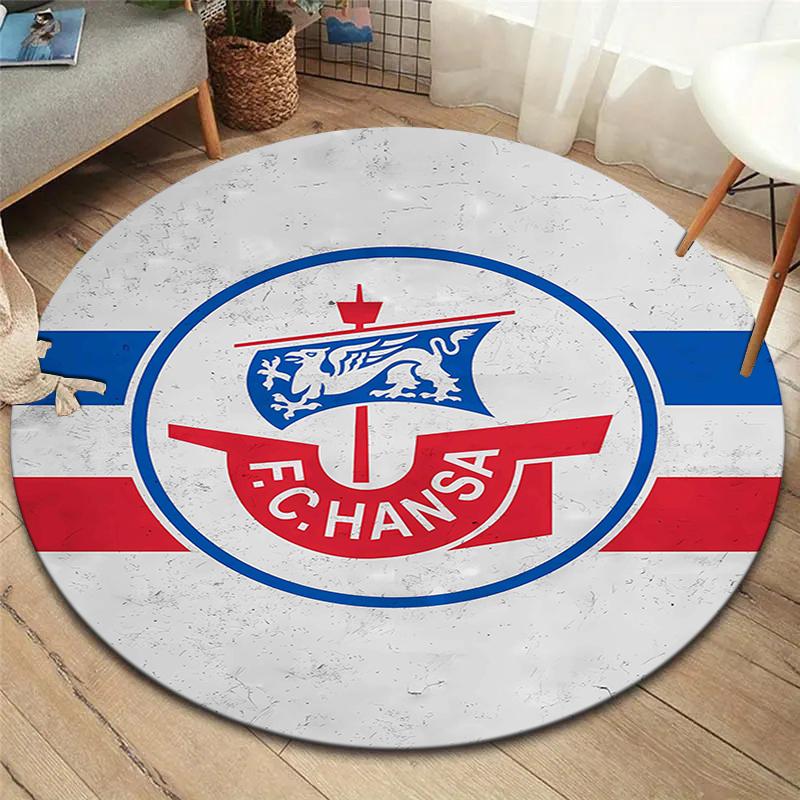Kulatý koberec FC Hansa Rostock, Koberec do obývacího pokoje, ložnice, k pohovce, herny, Dekorace, Protiskluzová podložka