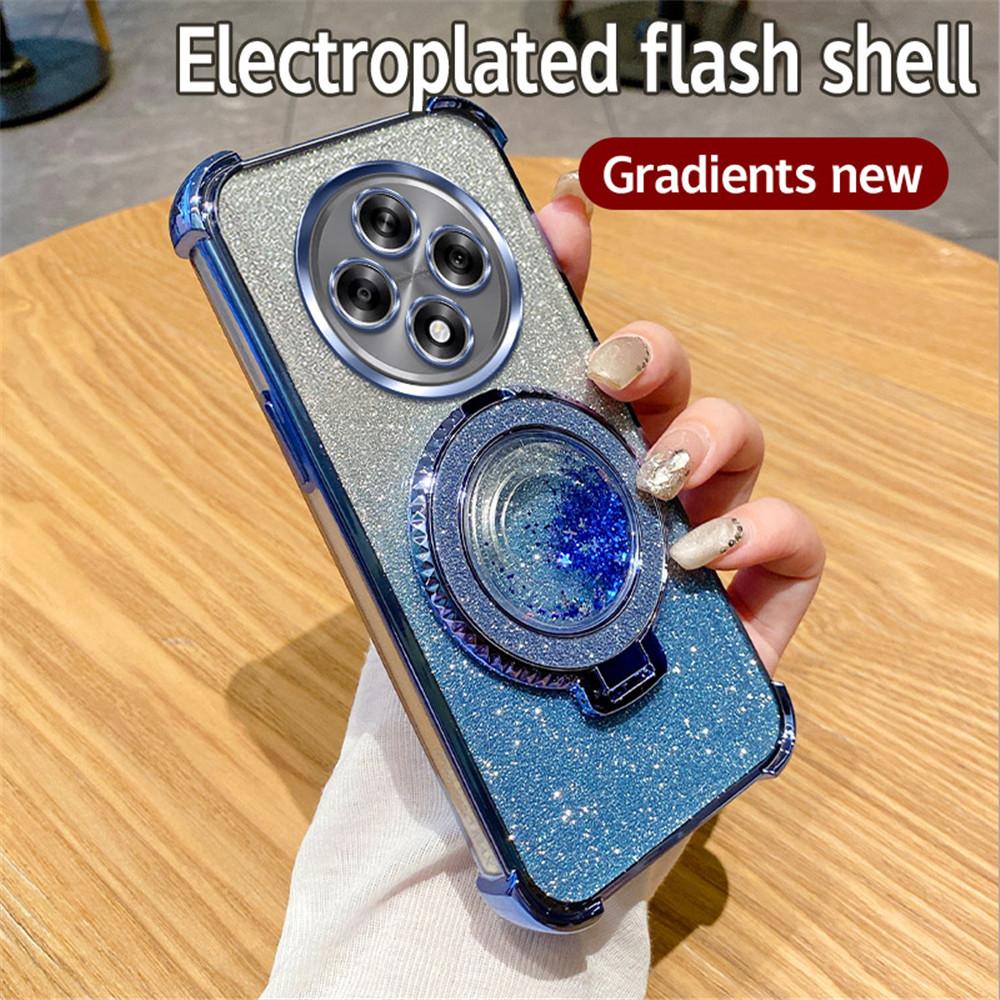 Magnetic Quicksand Bracket Phone Case For OPPO Reno 11F 5G 12 11 Pro A16 A16S A53S A54S A17 A5 A9 2020 Glitter Shockproof Cover