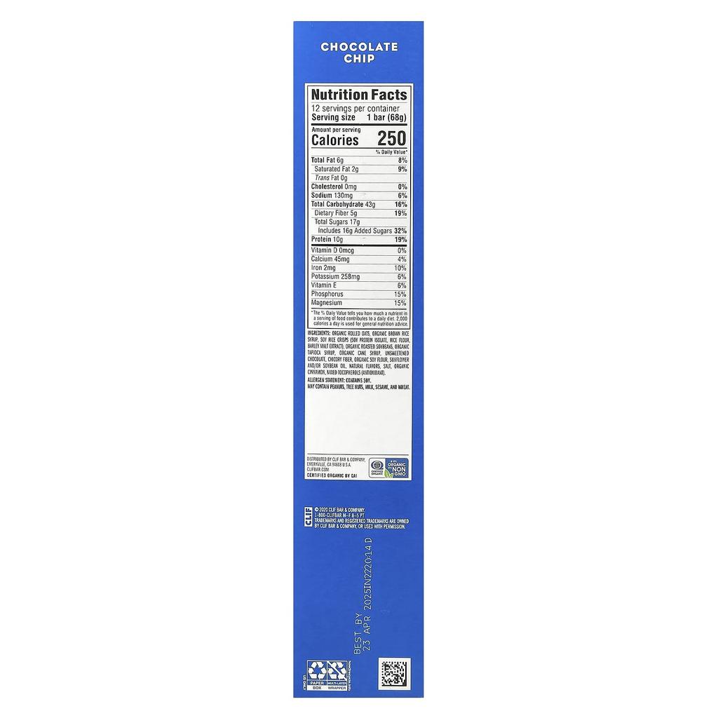 Energy Bars, Chocolate Chip, 12 Count, 2.40 Oz (68 G) Each