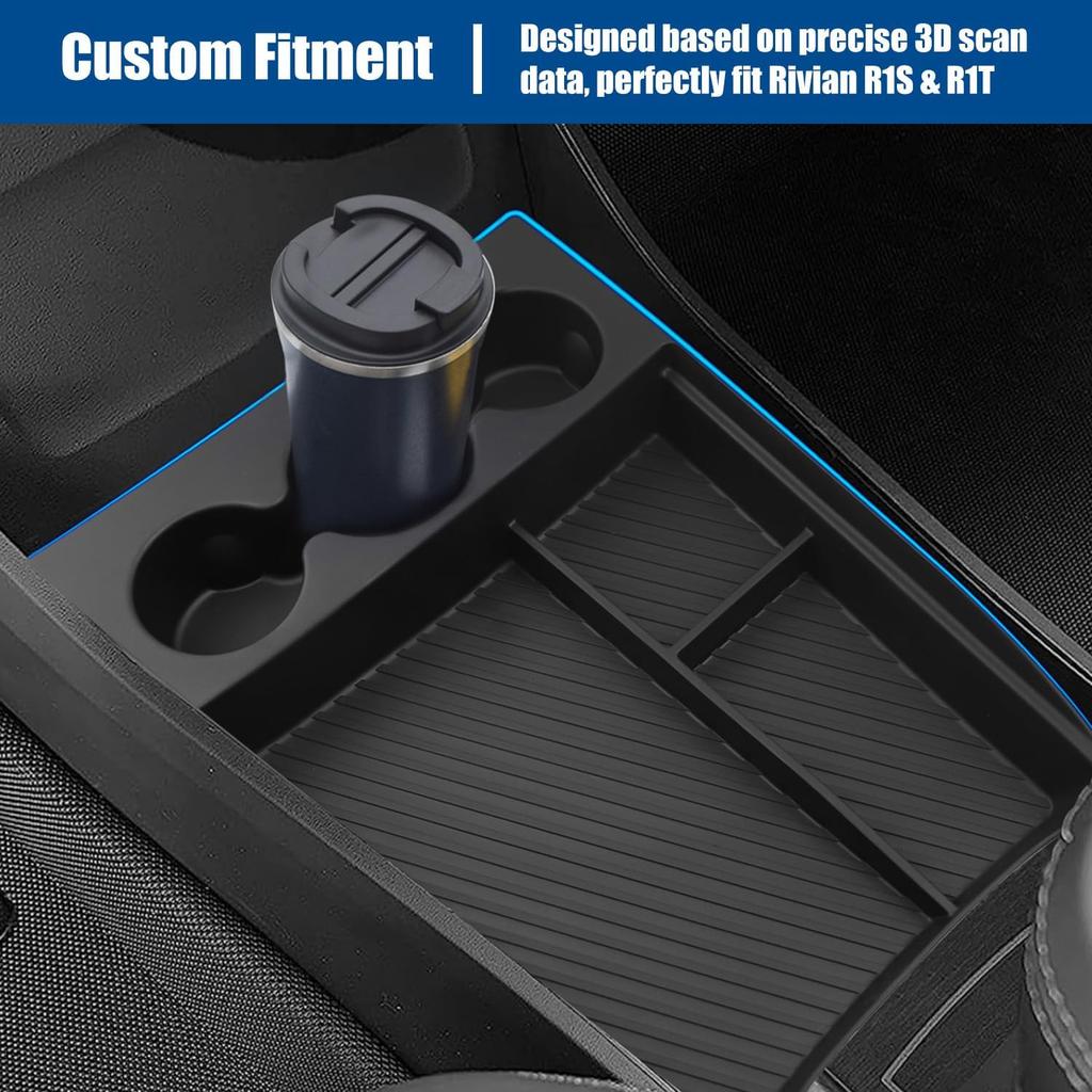 Lower Center Console Organizer Compatible With Rivian R1T R1S 2024  , Floor Console Storage Tray Ert With Cup Holder Interior Accessories