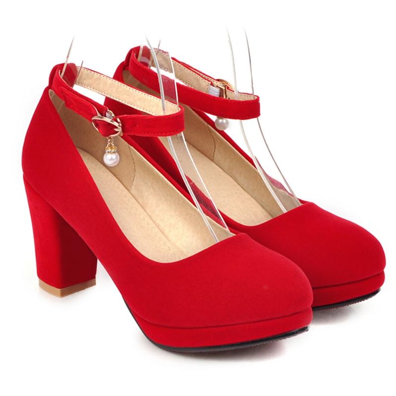 Flock Dámské lodičky na vysokém podpatku Boty 2025 Módní pásek Černé Červené na podpatku Párty Svatební Kancelářské boty Dámská platforma