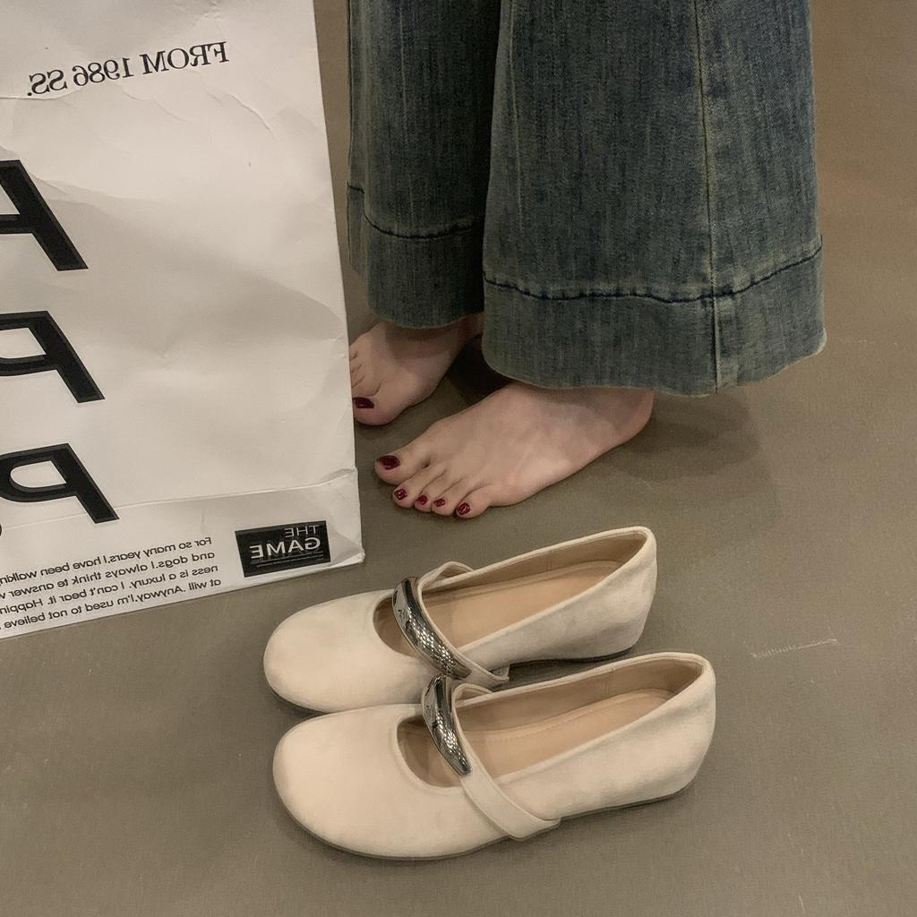 Inner Height Increase Mary Jane Shoes 2025 New Niche Design Metal Round Head Flat Shoes Evening Single Shoes